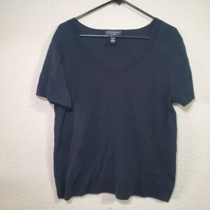 Cable and Gauge Black Short Sleeve Plus Size Ribbed Womens Top Size 1XL